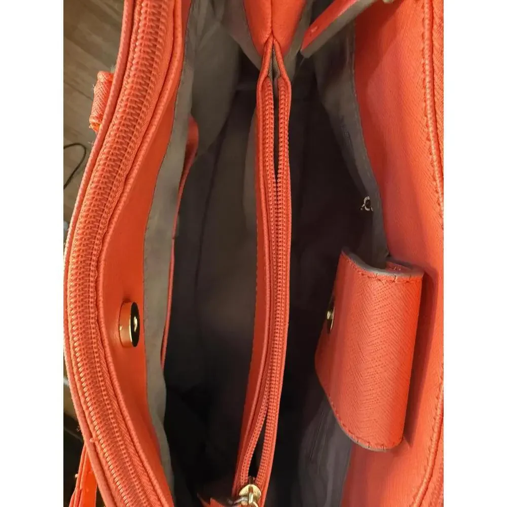Nicole by Nicole Miller Orange/Coral Leather Shoulder Handbag with Gold Hardware - Picture 4 of 7